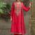 Pink embroidered silk blend kurta trouser dupatta set