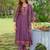 Purple embroidered liva kurta trouser dupatta set