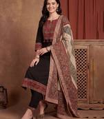 Black printed pure cotton kurta trouser dupatta set