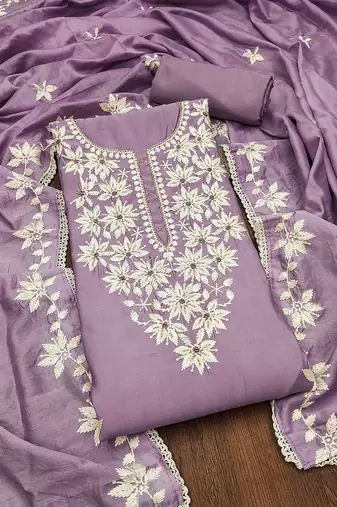 floral embroidered unstitched dress material