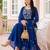 Blue embroidered silk blend kurta trouser dupatta set