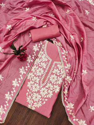 floral embroidered unstitched dress material 1