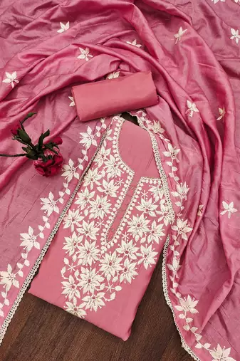 floral embroidered unstitched dress material