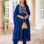 Blue embroidered silk blend kurta trouser dupatta set