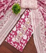 women pink printed floral dress material