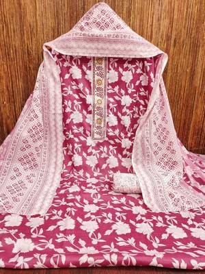 women pink printed floral dress material 2