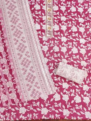 women pink printed floral dress material 3