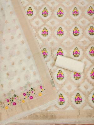 floral woven design cotton silk unstitched dress material 3