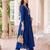 Blue embroidered silk blend kurta trouser dupatta set