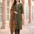Green yoke design silk blend kurta trouser dupatta set