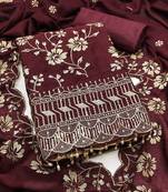maroon vichitra silk embroidery work unstitched dress material