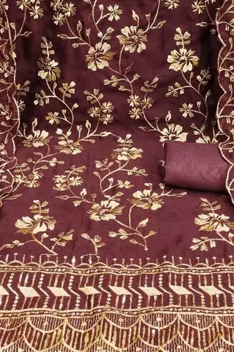 maroon vichitra silk embroidery work unstitched dress material