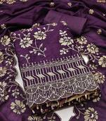 purple vichitra silk embroidery work unstitched dress material