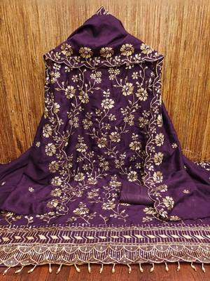 purple vichitra silk embroidery work unstitched dress material 3