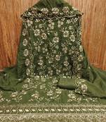 green vichitra silk embroidery work unstitched dress material
