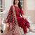 Red yoke design silk blend kurta trouser dupatta set