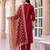 Red yoke design silk blend kurta trouser dupatta set
