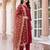 Red yoke design silk blend kurta trouser dupatta set