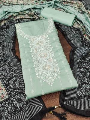 embroidered silk blend unstitched dress material 1