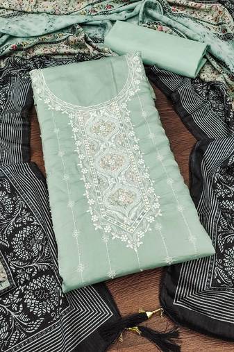 embroidered silk blend unstitched dress material