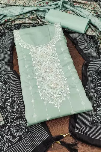 embroidered silk blend unstitched dress material