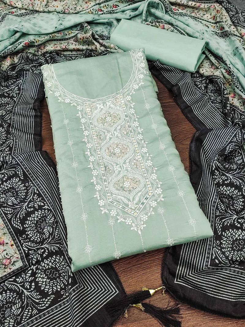 Embroidered Pure Silk Unstitched Dress Material