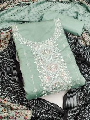 embroidered silk blend unstitched dress material 2