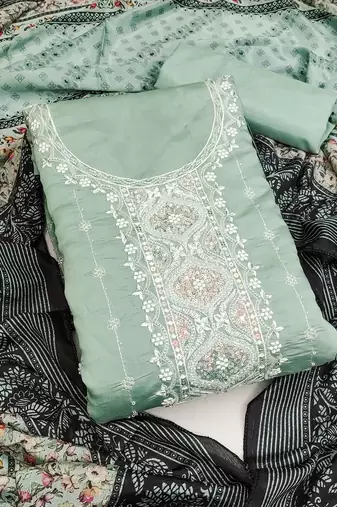 embroidered silk blend unstitched dress material