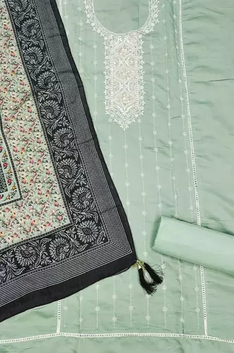 embroidered silk blend unstitched dress material
