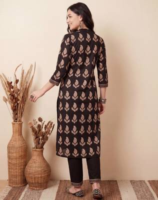 Black printed pure cotton kurta trouser dupatta set 3