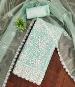 ethnic motifs embroidered organza unstitched dress material