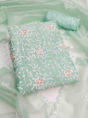 ethnic motifs embroidered organza unstitched dress material 2