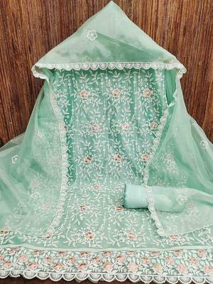 ethnic motifs embroidered organza unstitched dress material 3