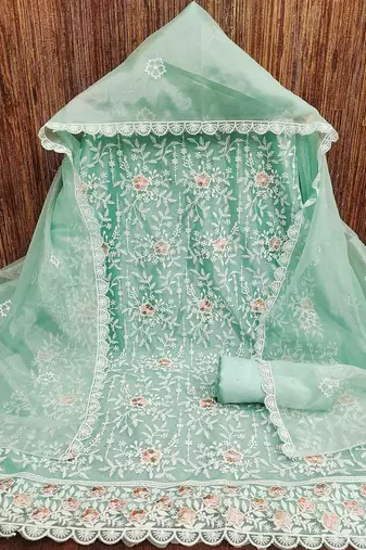 ethnic motifs embroidered organza unstitched dress material