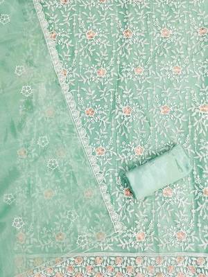 ethnic motifs embroidered organza unstitched dress material 4