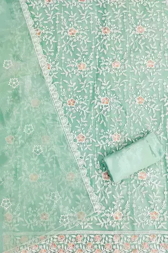 ethnic motifs embroidered organza unstitched dress material