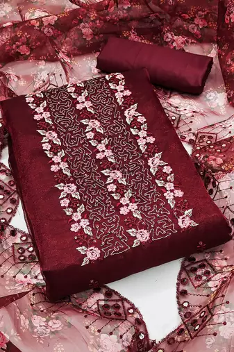 floral embroidered unstitched dress material