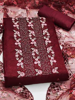 floral embroidered unstitched dress material 2