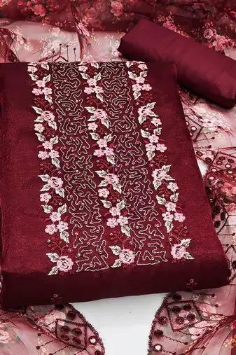 floral embroidered unstitched dress material