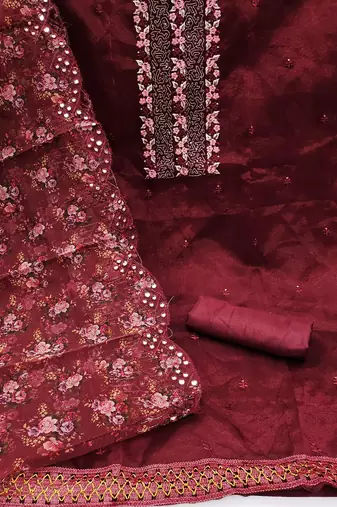 floral embroidered unstitched dress material