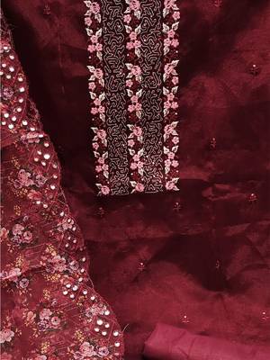 floral embroidered unstitched dress material 4