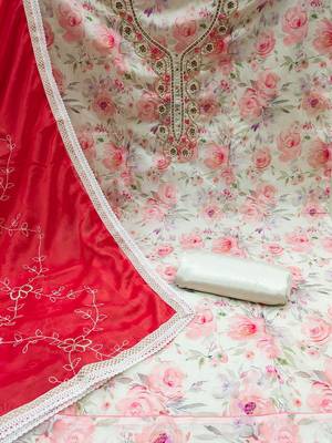 floral printed beads and stones unstitched dress material 2