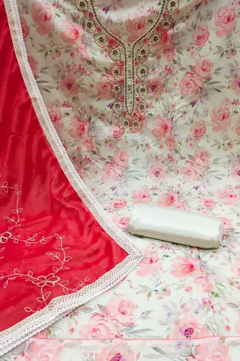floral printed beads and stones unstitched dress material