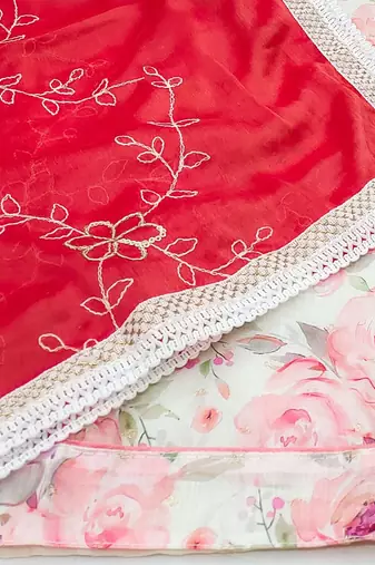 floral printed beads and stones unstitched dress material