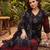 Black printed pure cotton kurta trouser dupatta set