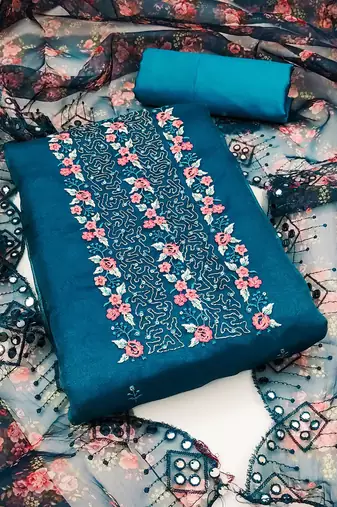 ethnic motifs embroidered sequinned detail unstitched dress material