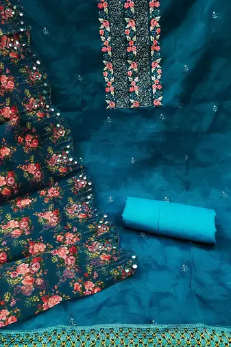 ethnic motifs embroidered sequinned detail unstitched dress material