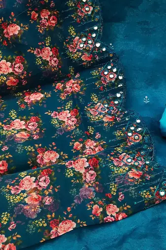 ethnic motifs embroidered sequinned detail unstitched dress material