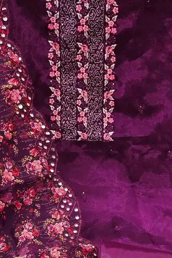 ethnic motifs embroidered sequined organza unstitched dress material