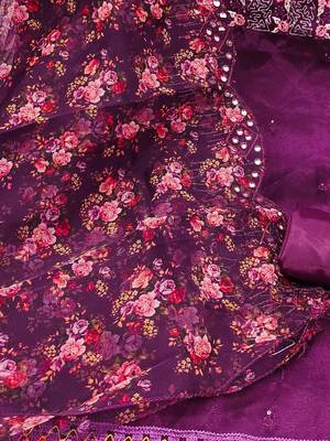 ethnic motifs embroidered sequined organza unstitched dress material 5